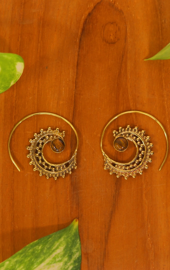 Arete espiral piedra ojo de tigre