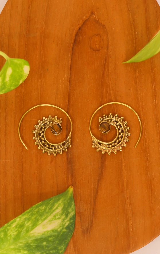 Arete espiral piedra ojo de tigre